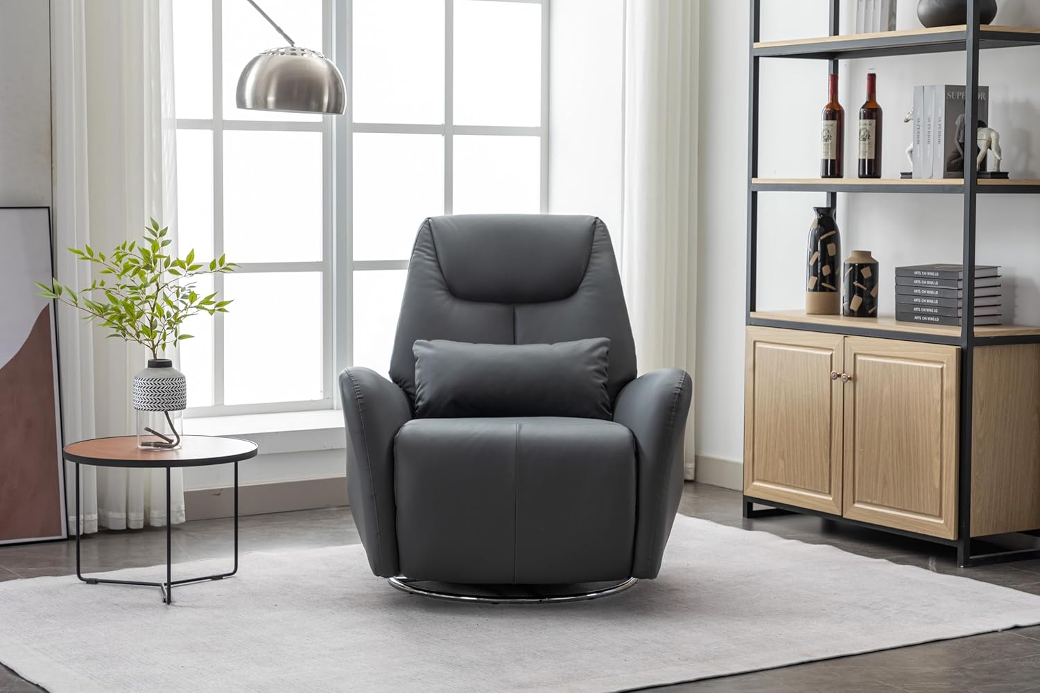 Power Recliner Chair Swivel Glider Smart Voice Control Ambient Light Bluetooth Music Player USB Ports 270 Degree Rocker Electric Sofa, Oversized, Dark Grey