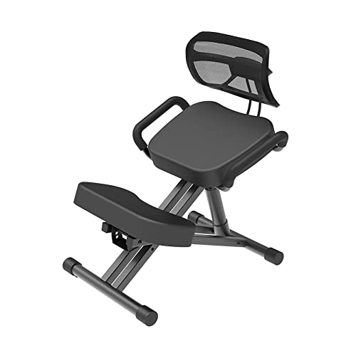 Master Massage Ergonomic Kneeling Chair for Upright Posture,Foldable Posture Chair with Thick Memory Foam Cushions,Adjustable Stool for Home, Office- Relieving Back and Neck Pain (with Backrest)