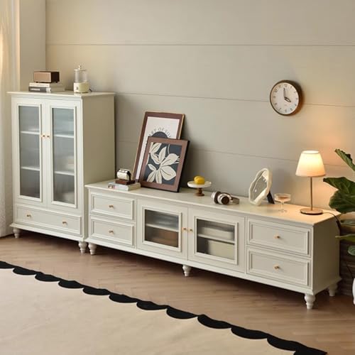 Solid Wood TV Cabinet Living Room Storage Cabinet TV Unit TV Stand Cabinet with Storage Space Media Stand Large Storage TV Bench(Black,220x40x55cm)