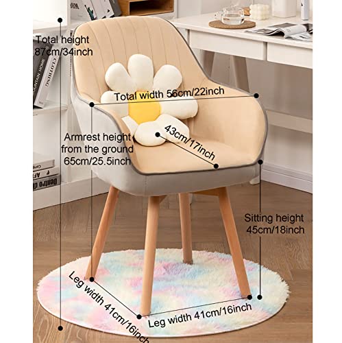 Swivel Desk Chair, Velvet Dining Chairs Upholstered Office Chair No Wheels, Modern Accent Chair Armchairs with Wood Legs for Living Room, Dining Room,Bedroom(41x41x87cm(16x16x34), Khaki2)