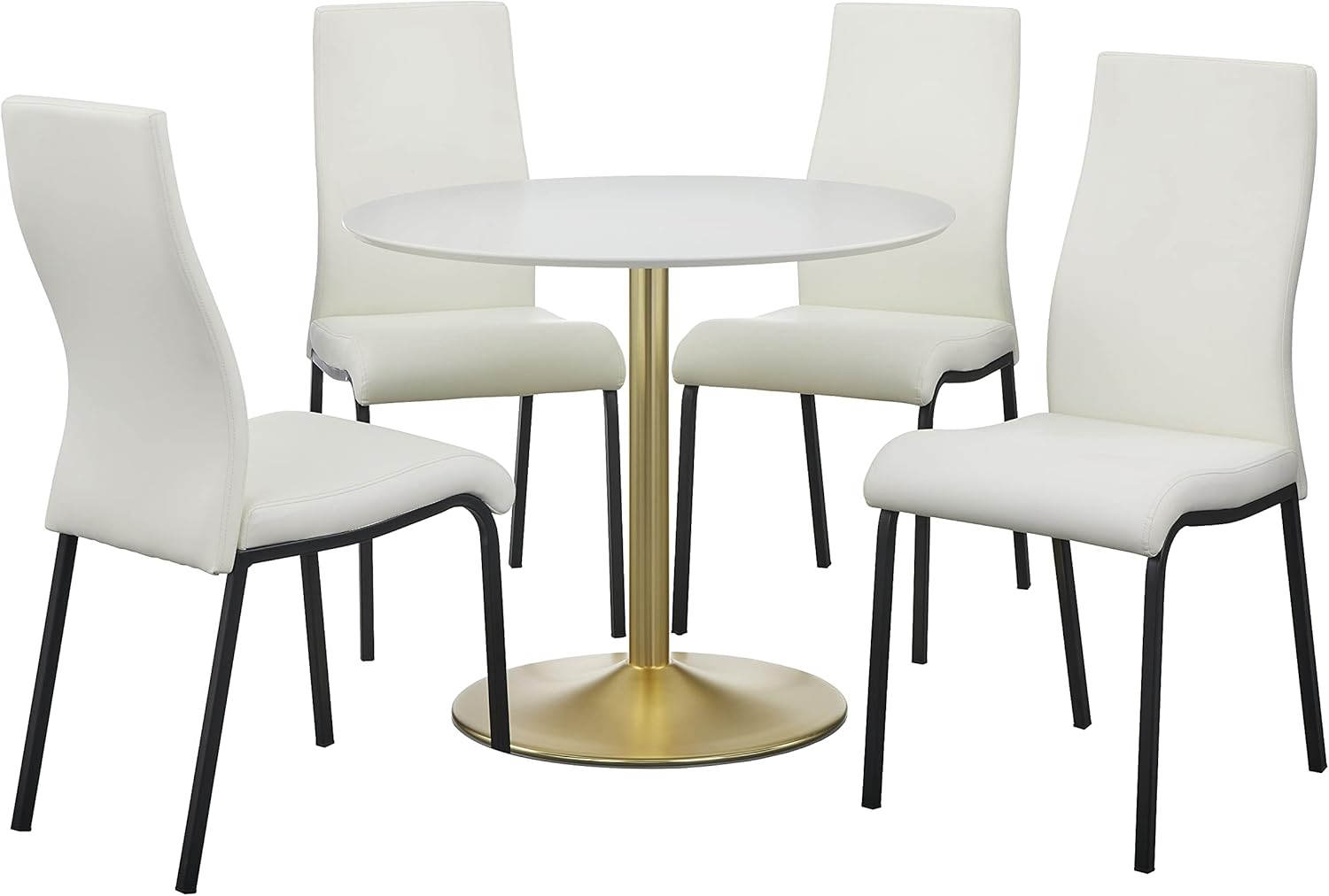 Malik Mid Century Modern Dining Room Set, 5 Piece, White/Black
