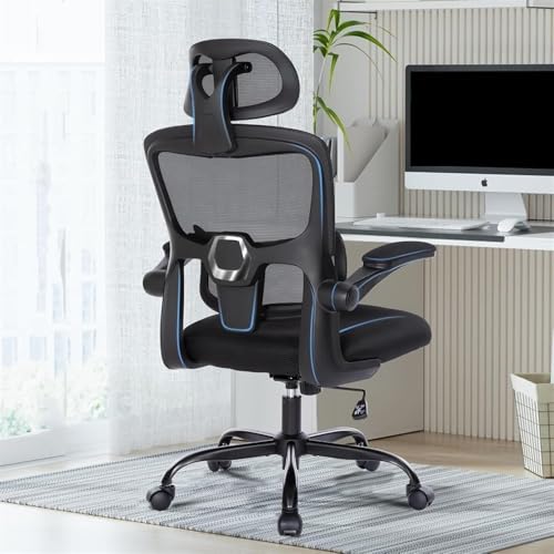 Ergonomic Office Chair, Tall and Big Gaming Chair with Adjustable Arms & Headrest & High Back, Mesh Computer Chairs Lumbar Support Comfy for Adults Home Office (Cream)