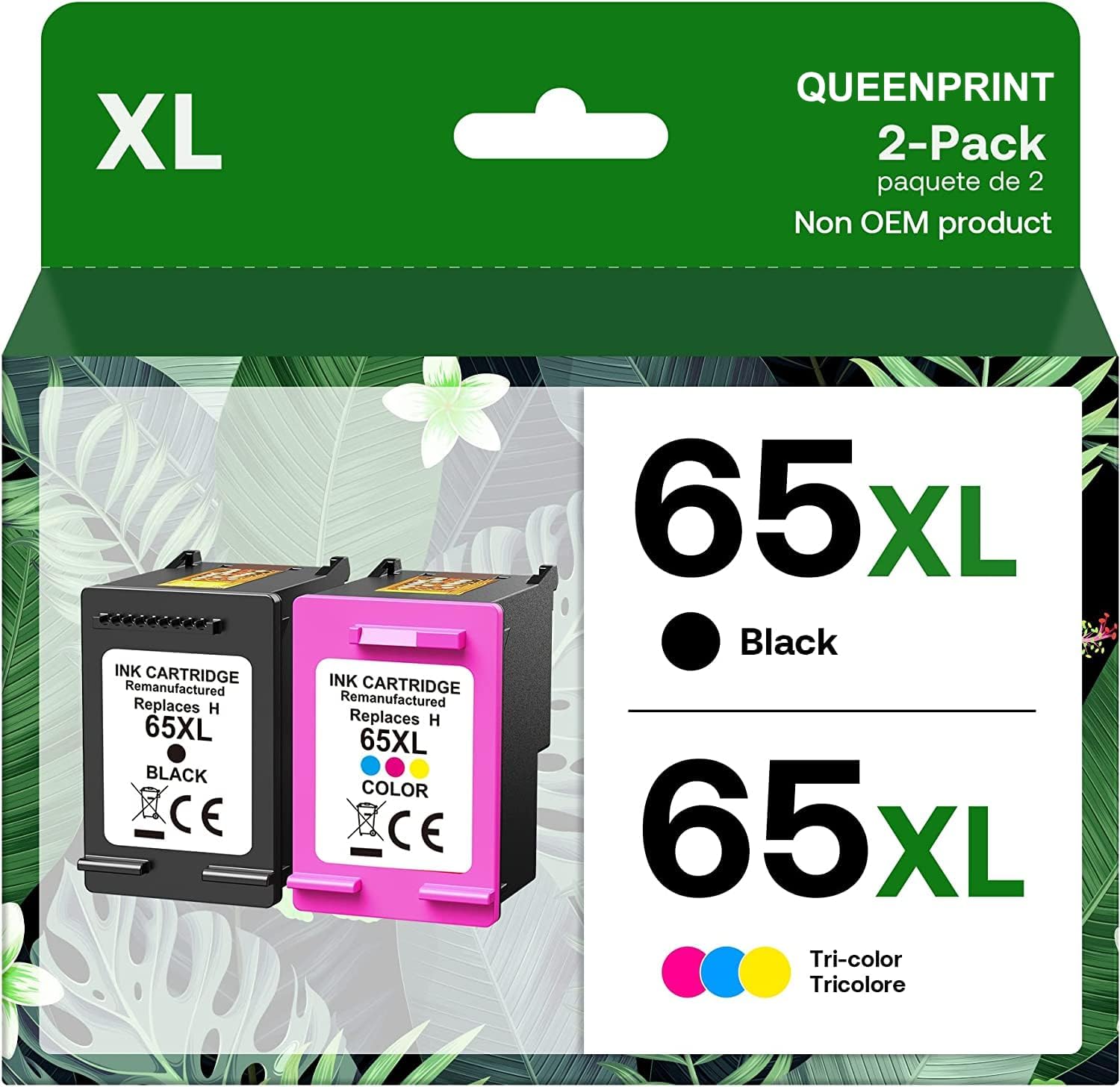 65XL Ink cartridges Black/Color Combo Pack for HP Printer 3755 3700 3752 3772 3720 3723 2600 2655 2640 Envy 5055 5000 5052 5014 5010 5070 (Black, Tri-Color)