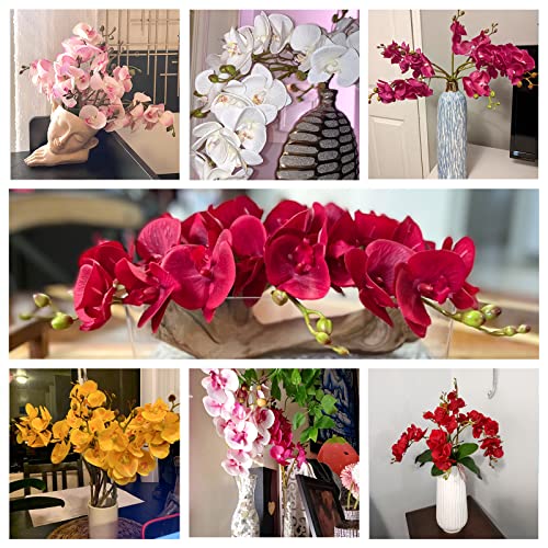 BOMAROLAN Artificial Flowers Faux Butterfly Orchid 4 Pcs Real Touch Double Branch Silk Flowers for Wedding Home Office Party Hotel Yard Decoration Restaurant Patio Festive Furnishing (Spotted Purple)