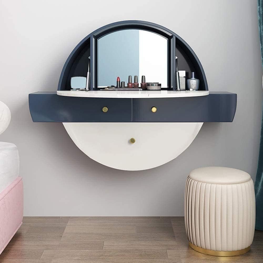 Nordic Modern Light Luxury Wall-Mounted Dressing Table Cubicle Round Storage Cabinet Integrated with Mirror Stool (Color : Style 2) (Style 1)