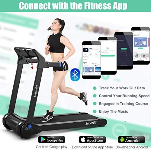 Goplus 3HP Electric Folding Treadmill, Self-Standing Superfit Treadmill with APP Control, Blue Tooth Speaker, HD Touch Screen, Installation-Free, Walking Jogging Running Machine for Home Office