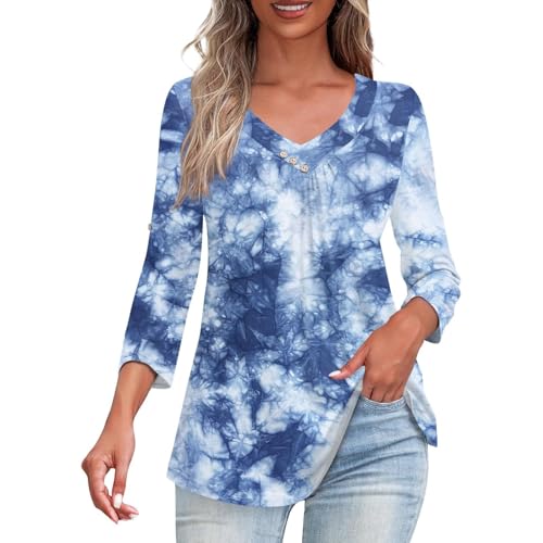 Womens Polo Shirts Short Sleeve Woman V Neck 3/4 Sleeve Shirts 2024 Fashion Dressy Fall Blouses Dailywear Tunic Top