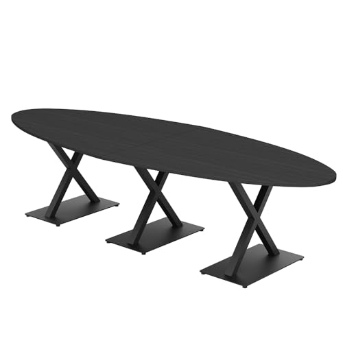 8 Person Conference Table with Metal X Bases | Modular Oval Meeting Table | Harmony Series | 10' | Asian Night