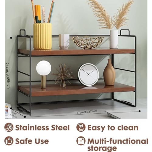 Desktop Organizer Shelf Office Storage Rack Computer Desk Bookshelf, 1 Tier Adjustable Desktop Organizer Shelf for Office, Kitchen, Bedroom, Bathroom, Desktop,(Black frame+Black boards)