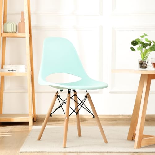Dining Chairs Set of 4 Plastic Modern Dining Chairs with Wooden Legs, Mid-Century Side Chairs for Dining Room and Office, Outdoor Lounge Chairs Black.