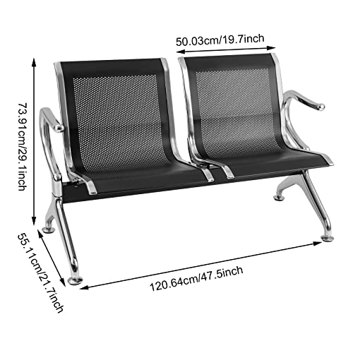 Waiting Room Chairs Bench, Guest Reception Chairs with Arms, Black PU Waiting Room Chairs 3+2 Seats for Office, Clinic Waiting Area, Airport, Barbershop, Lobby, Room Conference