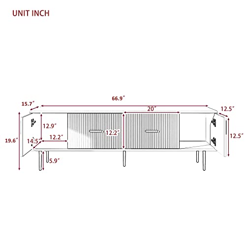 Modern TV Stand Entertainment Center Storage Cabinet with Drawers and Cabinets, TV Stand for TVs up to 75 Inches, Wood TV Console Table with Gold Metal Legs and Handles for Living Room (White-TV)