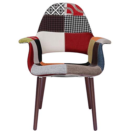 2xhome – Orange Mid Century Modern Upholstered Fabric Organic Accent Living Room Dining Chair Armchair Set With Back Armrest Natural Light Wood Wooden Legs for Kitchen Bedroom