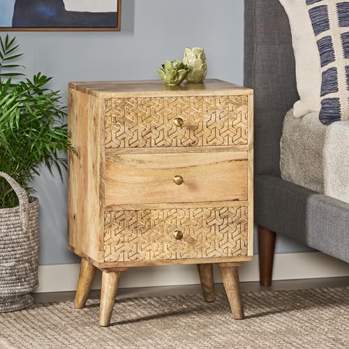 Merax Nightstand with 3 Drawer for Bedroom, Modern Wood Night Stand Bedside End Table with Storage Cabinet for Sofa, Natural
