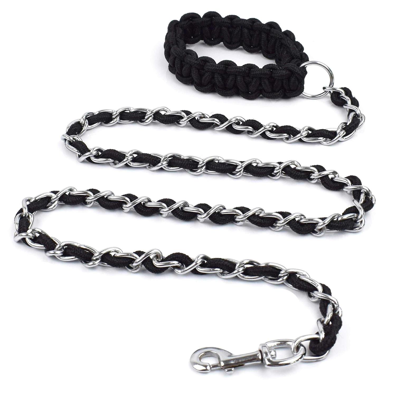 Chew Proof Dog Leash 5.5ft Heavy Duty Dog Leashes Metal Pet Chain Lead with Soft Rope Handle for Medium Large Dogs - Pet Supplies online store