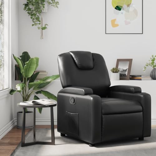 Recliner Chair Black Faux Leather,Plush Reclining Chair with Manual Function for Seamless Relaxation at Home Armchairs Recliner Sleeper Chairs for Living Room