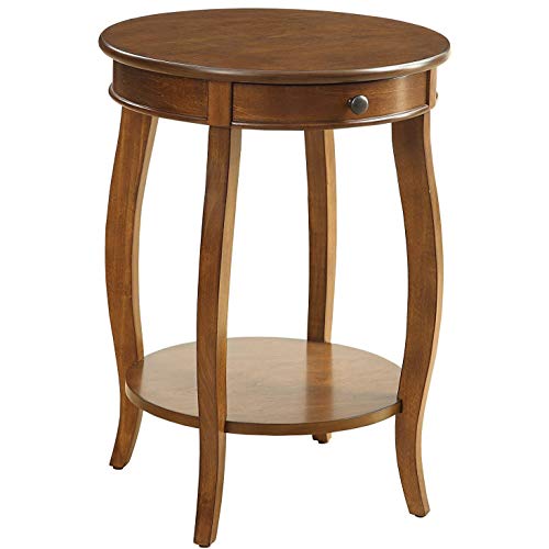 Acme Alysa Wooden Round End Table with Bottom Shelf in Walnut