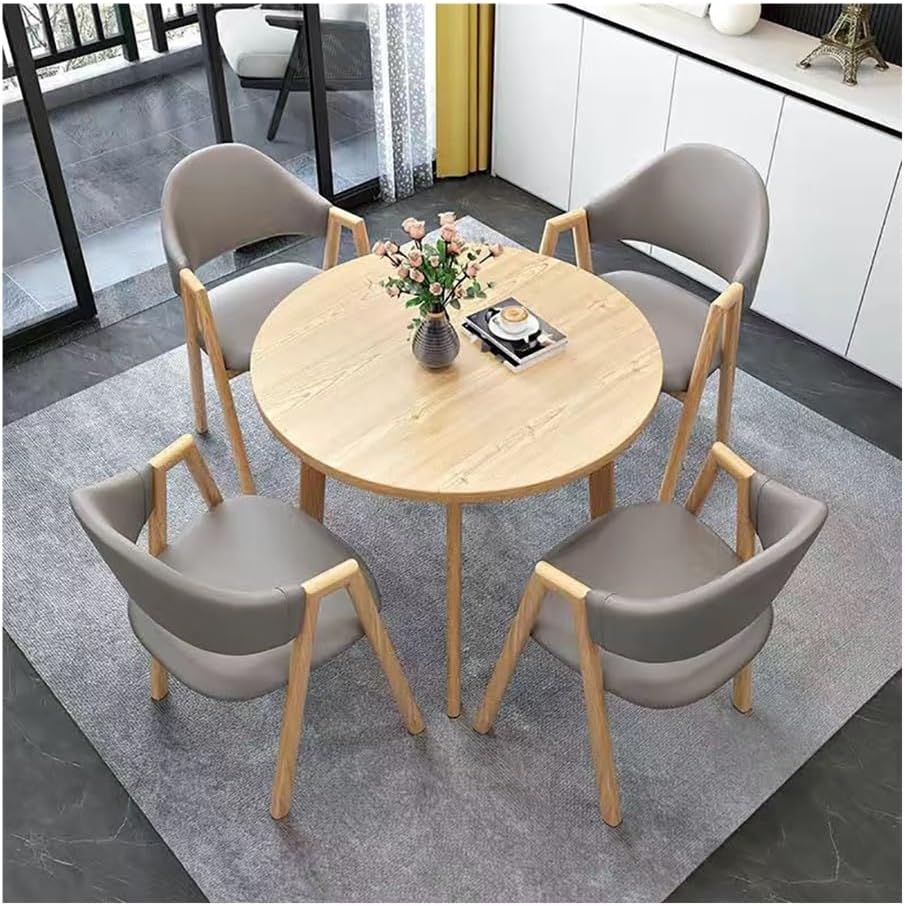 Round Dining Table Set for 4, Modern Kitchen Table and Chairs Set Round Faux Marble Dining Table Set Reception Table Set Upholstered Chair(Yellow,Gray 2)