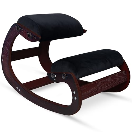 Ergonomic Kneeling Chair - Natural Latex Foam - Posture Chair for Desk with Adjustable Seat & Knee Pad, Rocking Knee Chair for Upright Posture (Walnut)