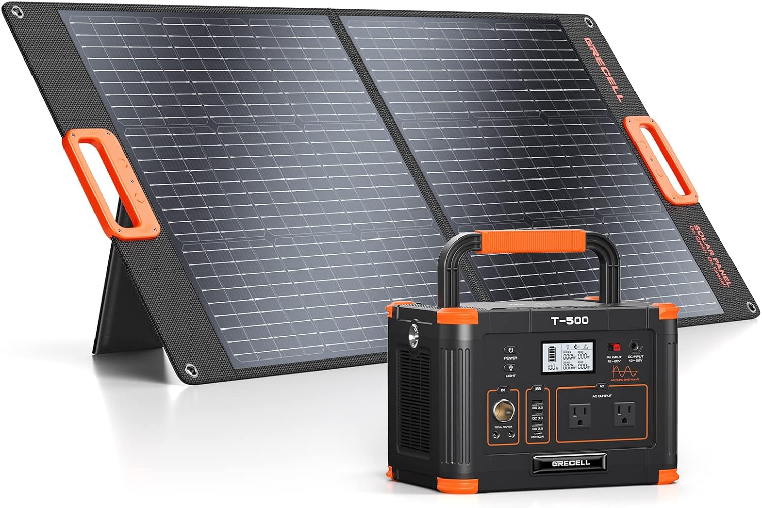 100W Portable Solar Panel Kit with 500W Power Station, 519Wh/140400mAh Solar Generator Outdoor Backup Lithium Battery Pack Power Supply with AC Outlet for Tent Camping Home Emergency Traveling RV Trip