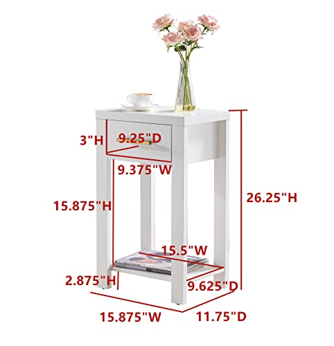 Kings Brand Furniture - Sendero Wooden Chairside Side End Table with Drawer and Open Storage Shelf, White