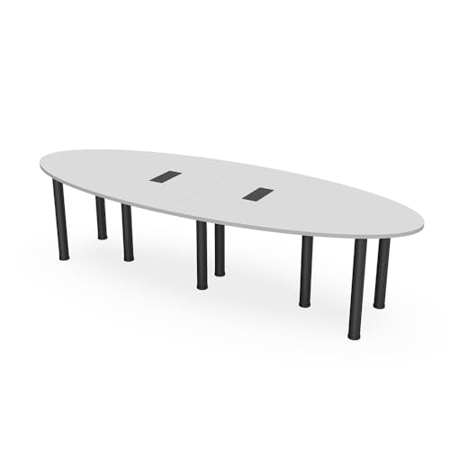 10 Person Oval Conference Room Table with Silver Post Legs | Harmony Series | 12x4 Table | Black Oak