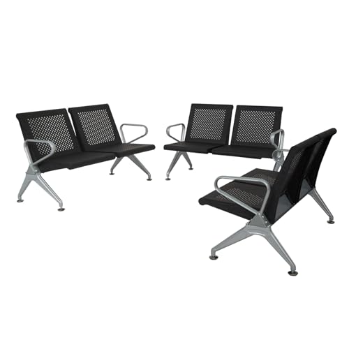 JSUN7 Airport Reception Chair - 2 Seat Waiting Room Chair with Arm, Office Guest Chairs, Waiting Room Bench Lobby Chairs for Airport Solon Office Barber Shop Bank and Mall, Silver