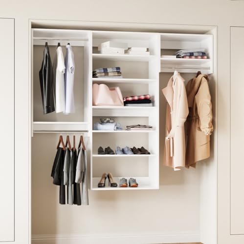 JY Furniture Modular Closet Systems, Wood Closet System with Adjustable Shelves & Hanging Rods, Custom Built-In Set of 3 Wall mounted Clothes for Bedroom, Dressing room (106.5