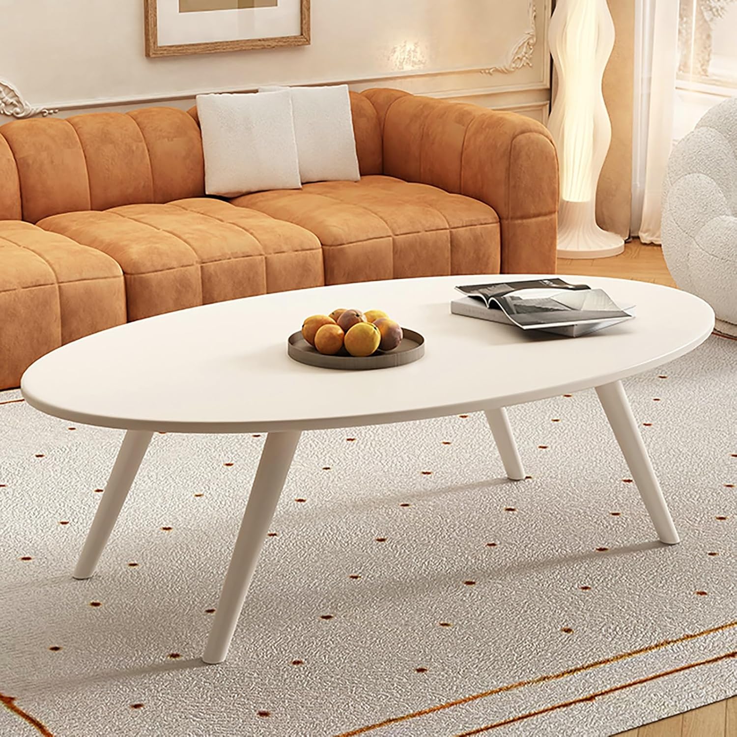 Coffee Table-Oval Table, Simple Center Tables for Living Room, Modern Coffee Table for Home Office, for Living Room, Bedroom and Balcony, Modern Style