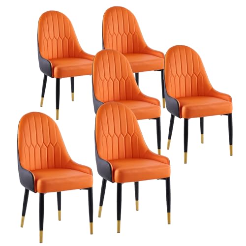 Goujxcy Leather Dining Chair Set of 4, Modern Kitchen Dining Room Chairs with High Back and Metal Gold Plated Legs, White Upholstered Dining Side Chairs for Kitchen Dining Room Living Room