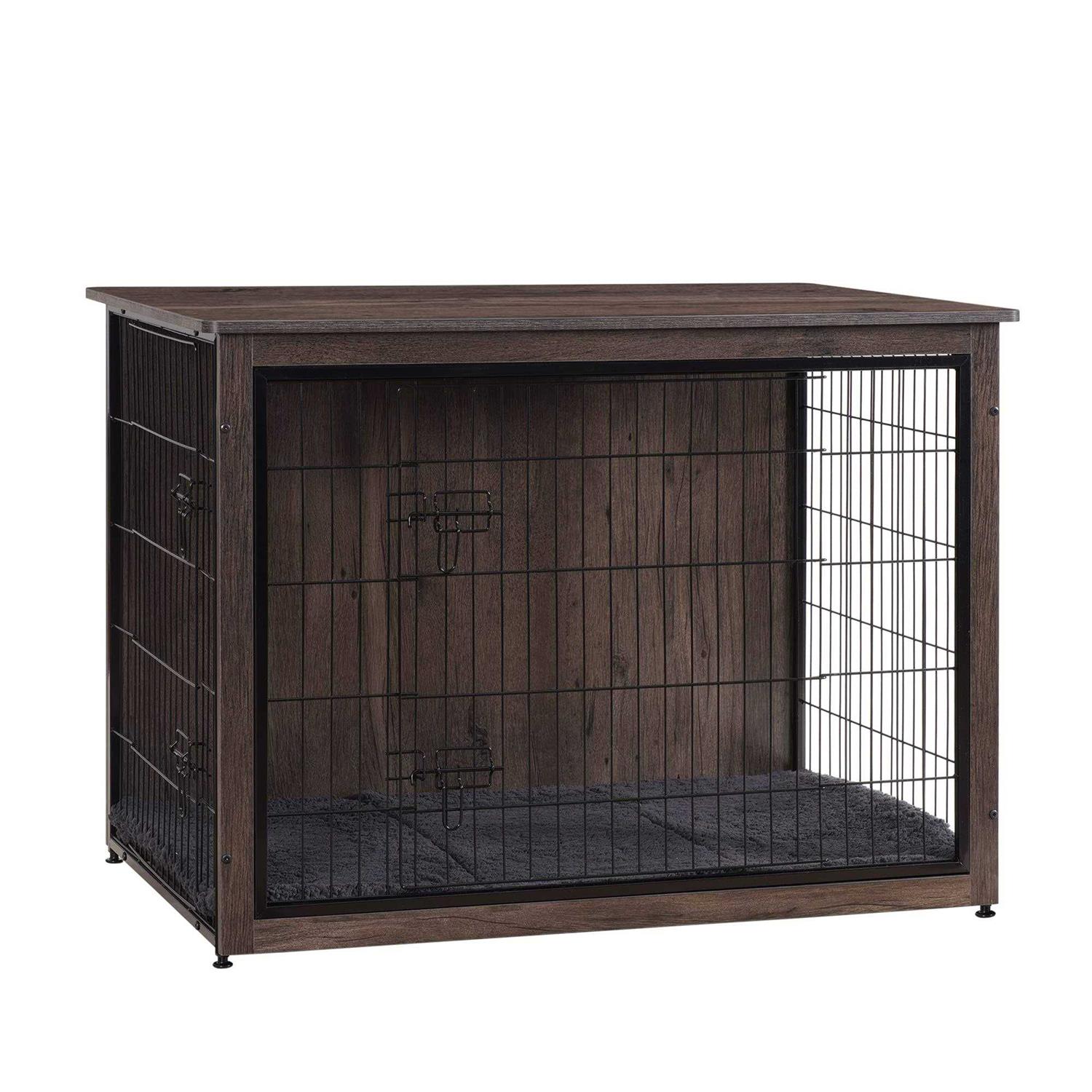 DWANTON Dog Crate Furniture with Cushion Wooden Dog Crate with Double Doors - Pet Supplies online store