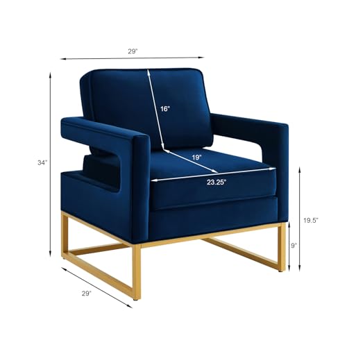 Accent Chair, Modern Velvet Upholstered Armchair Lounge Chair with Metal Frame, Comfy Reading Chair Single Sofa Chair with Hollow Armrests for Living Room, Lounge, Office, Bedroom, Navy