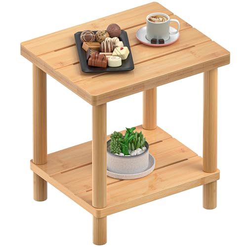 Outdoor Side Table, 2-Tier Small Outdoor Table for Patio, Adirondack Side Table for Outside or Indoor, Bamboo End Table for Pool, Porch, Weather Resistant Easy Maintenance (Dark Gray)