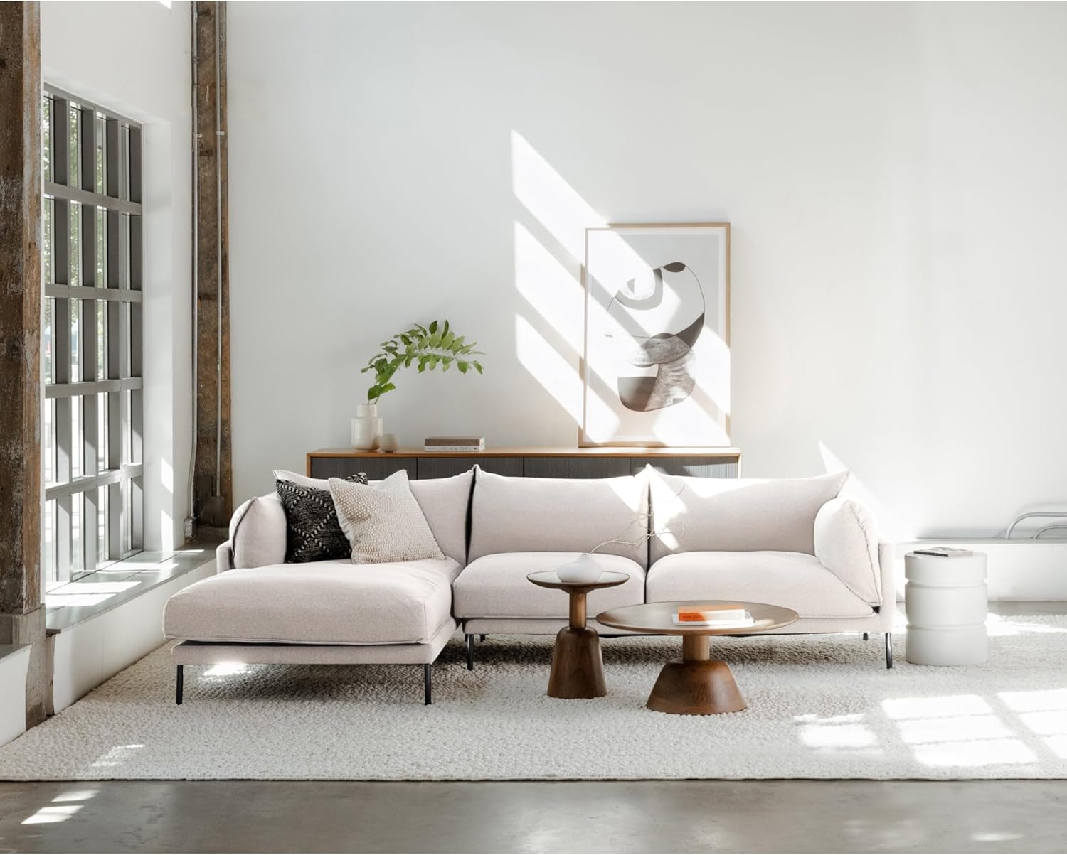 Modern Scandinavian Braxton Left-Facing Sectional Sofa in Sandy Beige