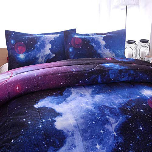 A Nice Night Galaxy Bedding Sets Outer Space Comforter 3D Printed Space Quilt Set Full Size,for Children Boy Girl Teen Kids - Includes 1 Comforter, 2 Pillow Cases