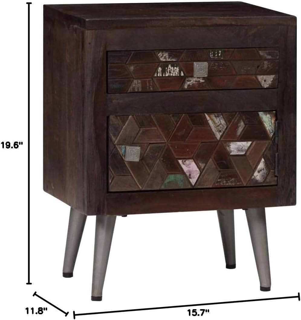 Bedside Cabinet Industrial Style, Side Cabinet, Plant,Telephone Stand,for Apartments, Houses, bedrooms,Living Rooms,with 1 Drawer and 1 Cabinet, Solid Reclaimed Wood 15.7