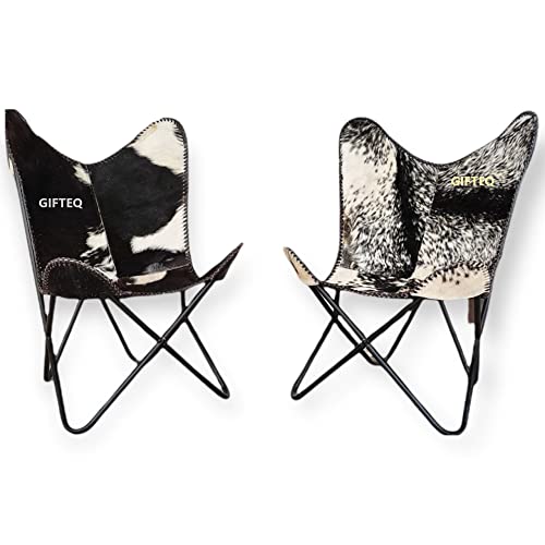 Leather Butterfly Chair Handmade with Powder Coated Folding Iron Frame Arm Genuine Home Décor ARM, Living Room Lounge Chairs Covers Replacement for Adults, Presented (2 Tan Brown)