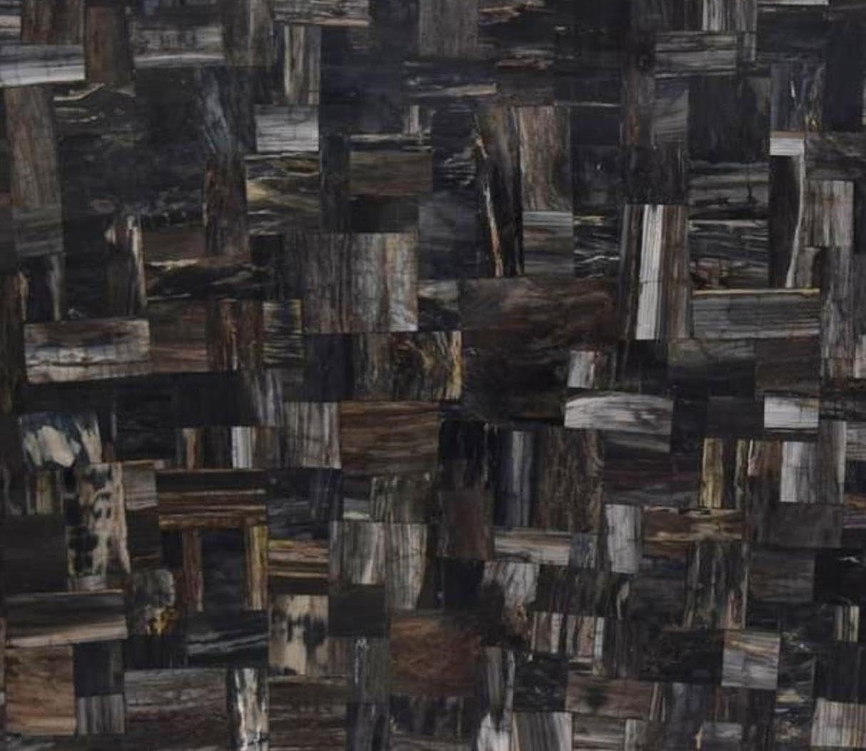 12 x 12 Inches Black Petrified Stone Coffee Table Top Square Shape Resin Bed Side Table for Living Room Decor