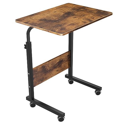 SogesGame Side Table, 23.6in Adjustable Laptop Stand Portable Cart Tray Bedside Computer Table, Sofa Side Bed Table with Wheels(White)