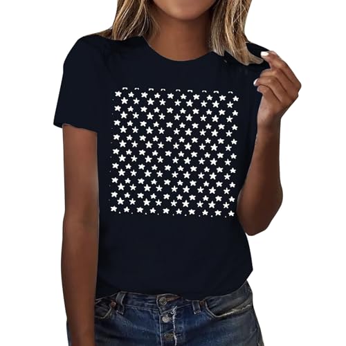 T Shirts for Women Happy Memorial Day Round Neck Short Sleeve Tops Comfy Soft Tee Shirts Outdoors Work T Shirt