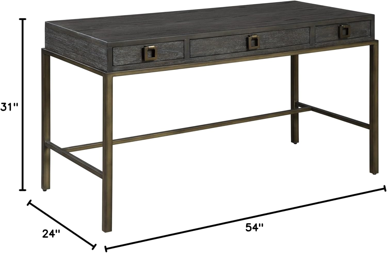 Hekman Furniture Writing Desk – Edgewater Finish, Wide Center Drawer, Select Solids & Red Oak Veneers, Antique Brass Finished Metal Frame, Mid-Century Modern Home Office Furniture