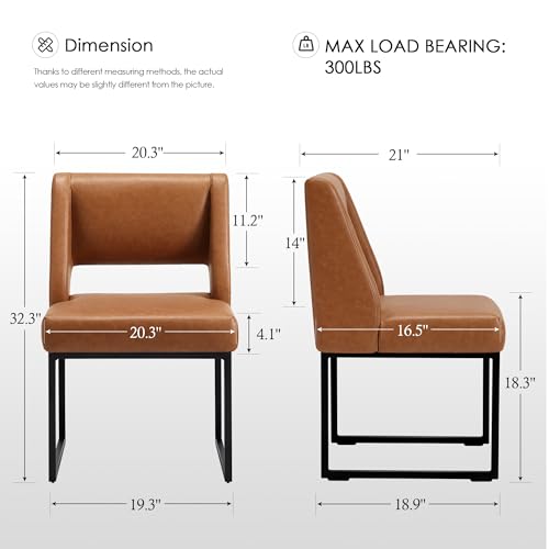 Zesthouse Upholstered Dining Chairs Set of 2, Mid Century Modern Dining Chairs with Metal Legs & High Back, Accent Chairs for Dining Table, Armless Side Chairs for Living Room, Faux Leather Brown