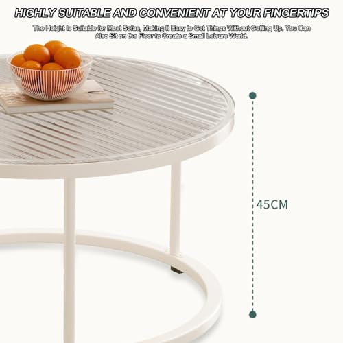 2 Pcs Coffee Table Round Nest of Tables Side Table Nested Accent Tables for Living Room Offices Glass Table Top for Living Room Bedroom A,70+55CM