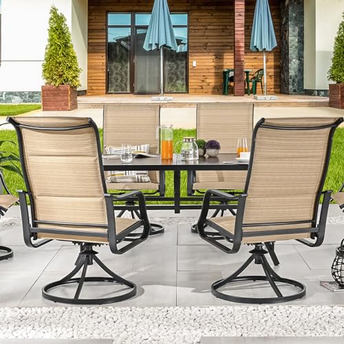 7 Pieces Outdoor Dining Set for 6 Patio Furniture Set Metal Table with Aluminum Composite Panel Tabletop Swivel Chairs, Beige