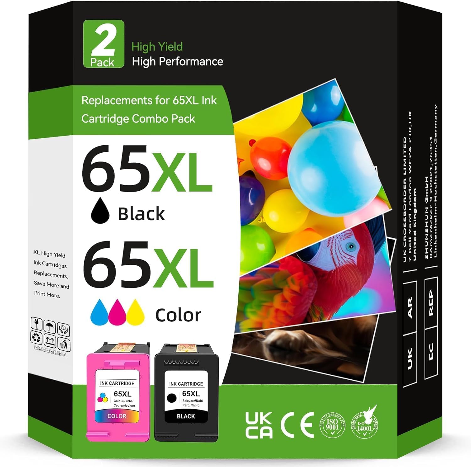 65XL Ink Cartridges Combo Pack Remanufactured for HP Ink 65 High Yield work for HP Deskjet 3700 3755 3752 3772 2600 2652 2655 Envy 5055 5000 5052 65XL Ink Cartridges Ink Cartridges Black and Tri-Color