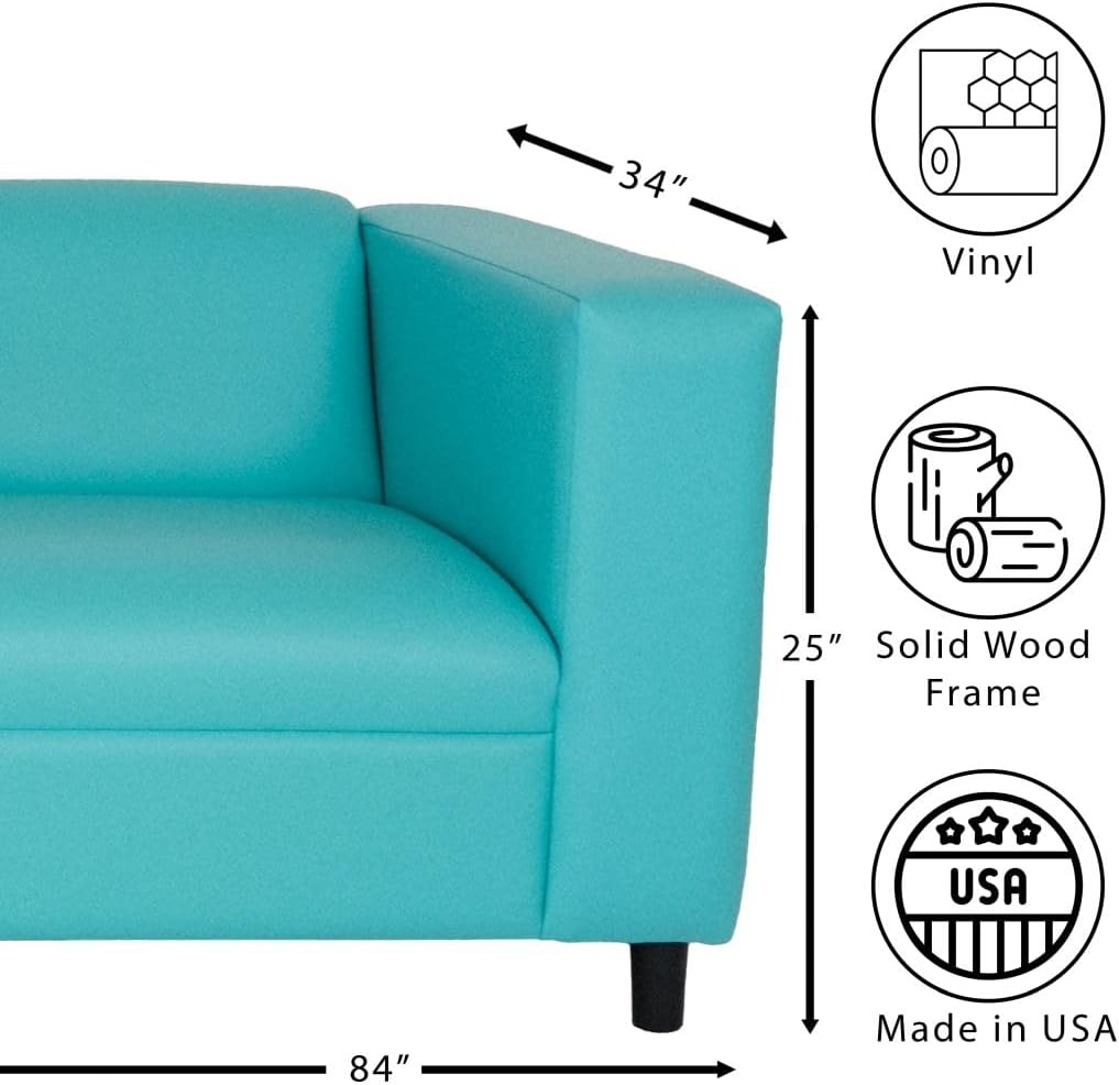 Teal Faux Leather Sofa, Modern 3 Seater Sofas Couches for Living Room, Bedroom, Office, and Apartment with Solid Wood Frame