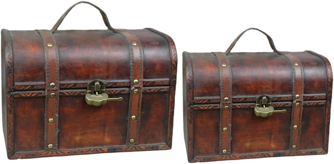 Abaodam 4 Pcs Vintage Treasure Chest Jewelry Organizer for Necklaces Jewelry Necklace Organizer Trunk Wood Pirate Suitcase Organizer Storage Case Child Household Decorative Wood Wooden