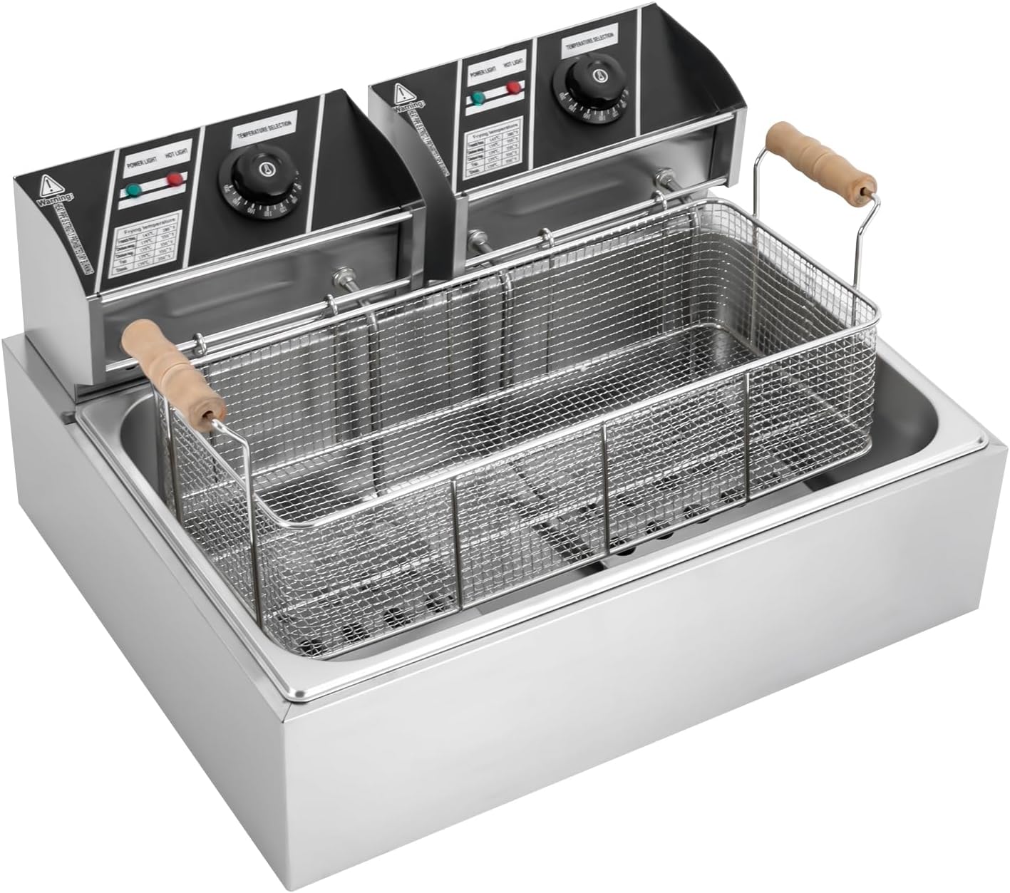 3400W Commercial Deep Fryer,Electric Deep Fryers with Baskets,12L Large-Capacity Frying Machine,0.8mm Thickened Stainless Steel Countertop Oil Fryer,Temperature Control 140-392℉(With Food Clip)