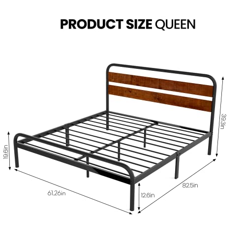 GAOMON Bed Frame, Queen Size Platform Bed Frame with Wood Headboard, Heavy Duty Metal Slat Support, Noise Free Design Mattress Foundation, Easy Installation, Light Brown