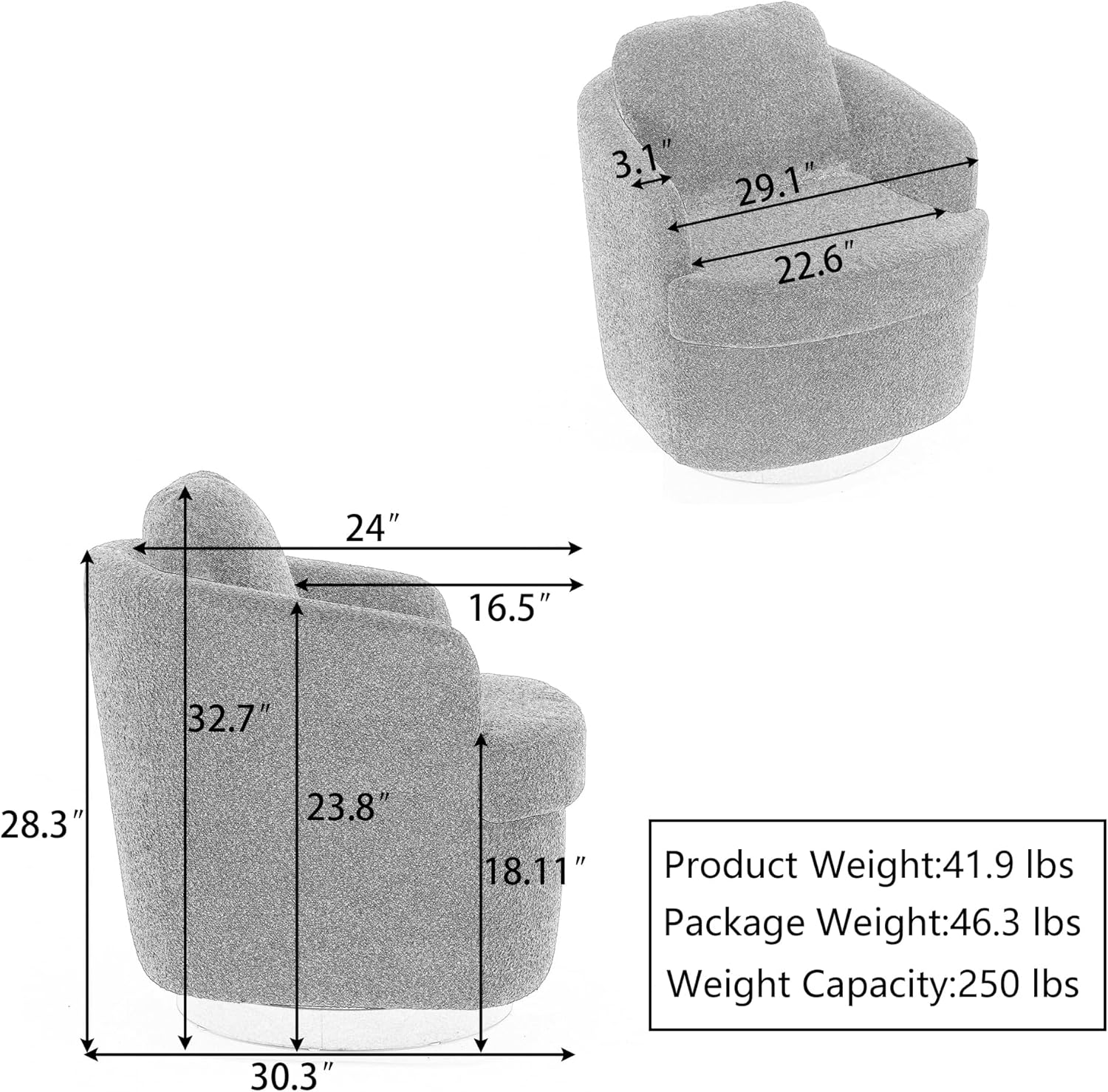 NicBex Modern Accent Chair with Boucle Fabric Swivel Cusion,Living Room Chair with Solid Frame and Soft Padded Armrest,Comfy Armchair for Living Room,Bedroom,Small Spaces,Apartment,Light Blue